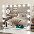 YOURLITE Hollywood Vanity Mirror with Lights, 58×45cm Lighted Makeup Mirror with 15 Dimmable LED Bulbs, 3 Lighting Modes, Touch Screen Control, USB Output, Tabletop and Wall Mounted
