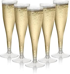 MATANA 24 Premium Clear Plastic Champagne Flutes, 133ml - Reusable Toasting Glasses, Cocktail Prosecco Glasses for Weddings, Birthdays, Christmas, BBQ & Garden Parties