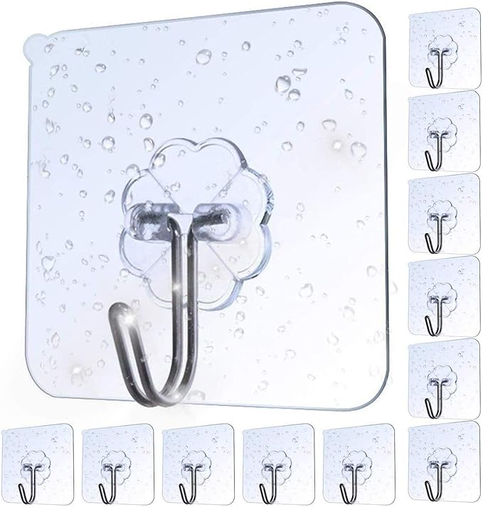 AOMEES Adhesive Hooks Heavy Duty Wall Hooks 8kg (Max) Self Adhesive Hook 12pcs