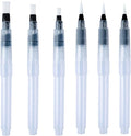 Refillable Watercolour Brush Pens Set: 6 Pcs Water Paint Brush with Refillable Reservoir - Water Brushes with Fine, Medium, and Large Tips for Watercolour Painting, Sketching