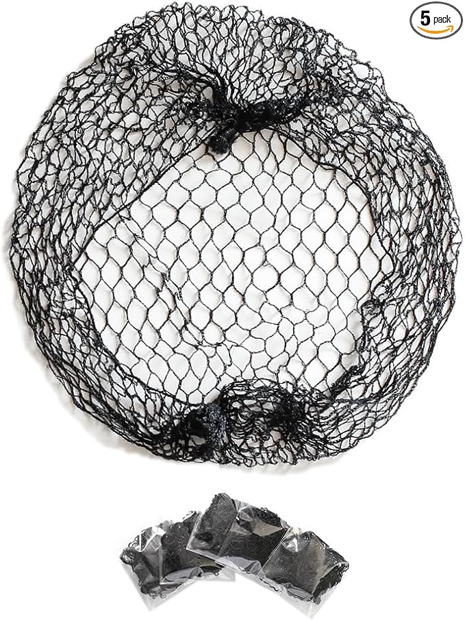 5x Black Slumber Hair Net - Thicker Black Sleep In Hair Net Elasticated edge