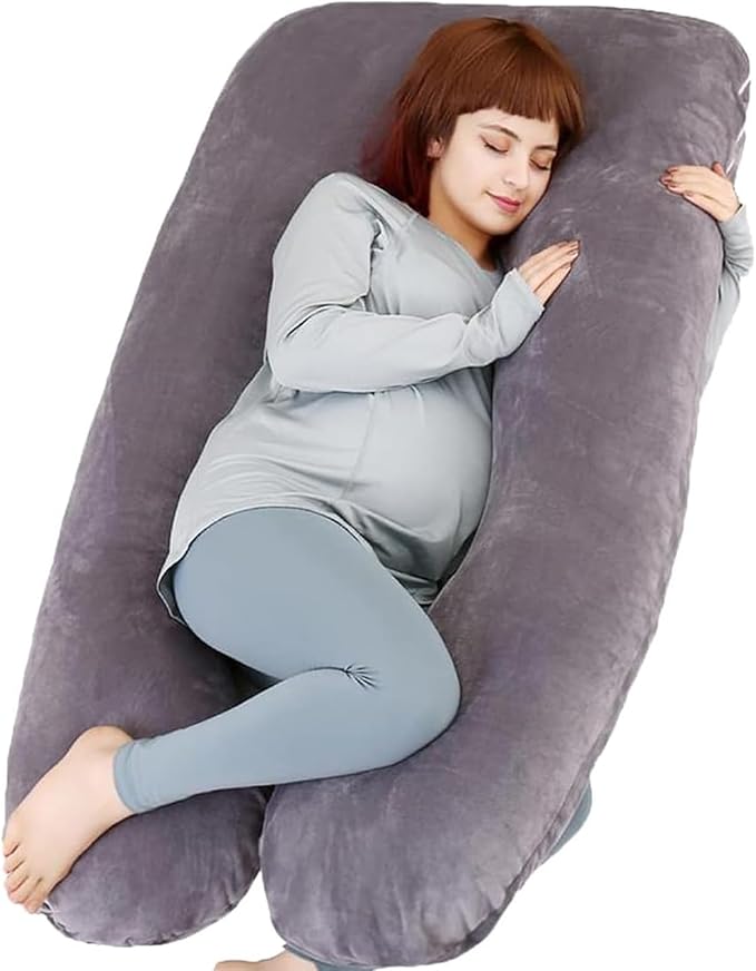U Shaped Full Body Pregnancy Pillow with Removable Cover for Maternity Women,Pregnancy Pillows for Sleeping,Support for Back, Legs, Belly,55 Inch Pregnancy Pillow for Women (Cotton, Dark grey)