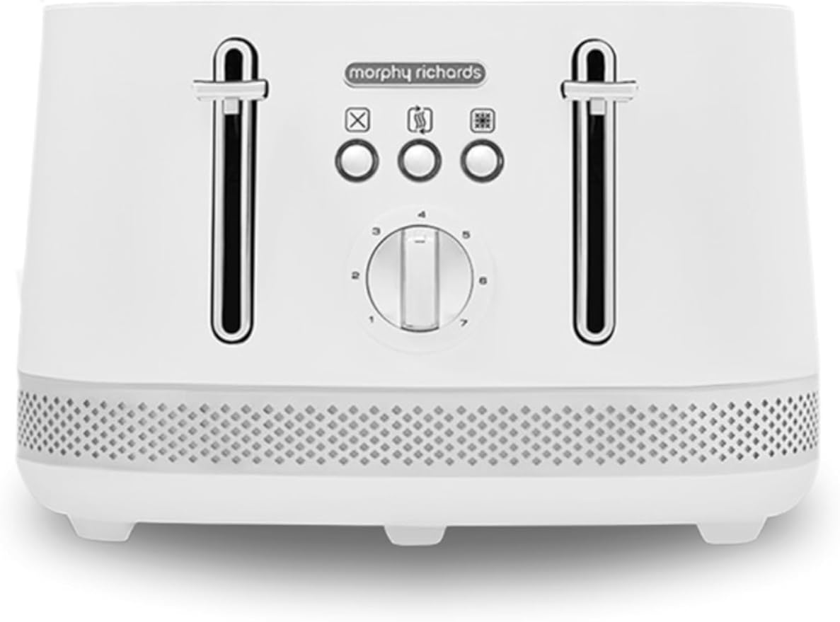 Morphy Richards Illumination 4 Slice Toaster, 7 Toast Settings, Browning Controls, Variable Width Slots, Auto Pop-up, Removeable Crumb Tray, Cord Storage, 1500W, White, 248021