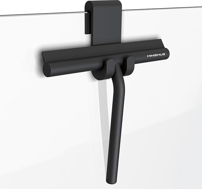Minismus Shower Squeegee With Hook - Squeegee Shower Cleaner Tool - Silicone Shower Squeegee for Shower Doors - Shower Screen Wiper Blade - Bathroom Squeegee for Shower Scraper (Black, 8.25'')