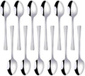 Acense Teaspoons Set of 12 Stainless Steel Table Teaspoon Tea Stirring Spoons Long Handle Silver Plain Pattern Spoons Ideal for Coffee Cafe Latte Espresso Hot Chocolate.