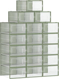 SONGMICS Shoe Boxes, Pack of 18 Stackable Shoe Storage Organisers, Foldable and Versatile for Sneakers, Fit up to UK Size 9.5, Transparent and Laurel Green LSP18SG30