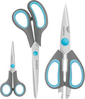 Kitchen Scissors, Sharp Stainless Steel Blades and Soft Handles, Multifunctional Scissors Set, 3PCs, Blue/Grey