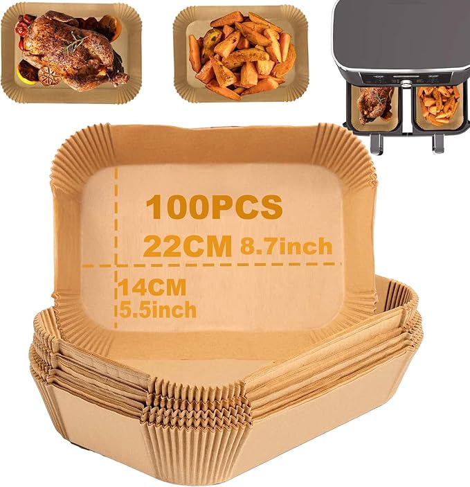 Air Fryer Liners,100PCS Disposable Paper Liners, Airfryer Accessories Compatible with Ninja Air Fryer Dual,AF400UK,AF300UK, Salter, Tower Other Dual Airfryer