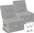 2-Pack Wine Glass Storage Box with Lid, Hard Shell Stemware Container Cases, Packing Boxes for Moving Crystal Glassware, Champagne Flute, for Kitchen, Camping, Motorhome, 12 Dividers for Drinkware