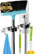 AceMining 2 Holders + 3 Hooks Broom Holder Wall Mounted with Nails Installation, Heavy Duty Stainless Steel Mop Holder, Brush Mop and Broom Storage Self Adhesive