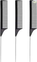 3 Pcs Tails Comb Set,Carbon Styling Rat Tail Hair Comb,Fiber Parting Comb,Wet Brush Hair Combs for Women Hair or Men Beard Texture Metal Comb Anti Static Pin Tail Comb Black Wide Tooth Comb