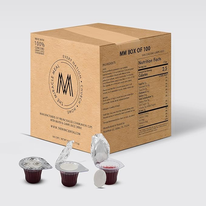Pre-filled Communion Cups and Wafer Set, 100 Pack, Concord Grape Juice, Pre-Packaged