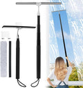 Window Squeegee for Home, 2 in 1 Window Washing kit with extension pole Long Handle Squeegee for Shower Glass Floor Tile Wall Car Windshield, 12 inch Wide, Black