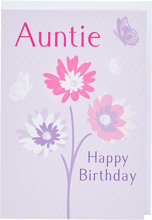 Piccadilly Greetings Traditional Birthday Card Auntie - 7 x 5 inches, purple|pink|white|peach