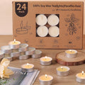 LETINE Soywax Tea Lights Candles Bulk 24 Pack, 4 Hour White Tea Lights Long Burning, Unscented Paraffin-Free Tealights for Valentines Day Wedding, Party Centerpieces, Emergency Use