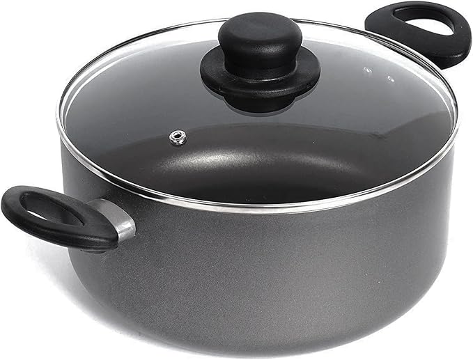 Homatz Stock Pot 4.5L, 24cm Large Non-Stick Cooking Pot with Glass Lid - Induction Base Aluminum Saucepan Casserole Pot - Heat Resistant Handles (Stock Pot, 24 cm)