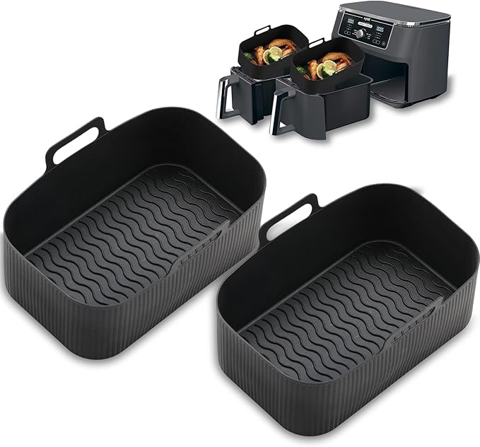 CNMTCCO Silicone Air Fryer Liners for Ninja Dual Air Fryer, 2 Pack Air Fryer Silicone Liner for Ninja Air Fryer Accessories, Airfryer Accessories Airfryer Liners for Ninja Dual (L)