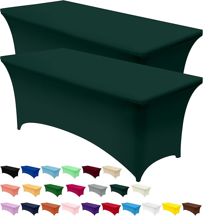 Utopia Kitchen Spandex Tablecloth 2 Pack [6FT, Hunter Green] Tight, Fitted, Washable and Wrinkle Resistant Stretch Rectangular Patio Table Cover for Event, Wedding, Banquet & Parties [183Lx76Wx76H] cm