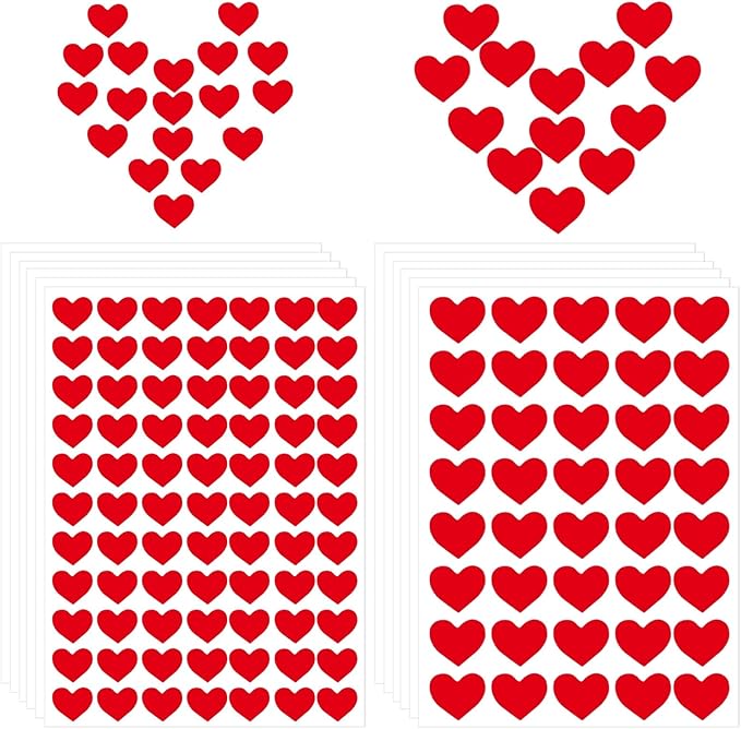 1404 Pieces Heart Stickers, Love Heart Sticker with 2 Sizes,Red Self-Adhesive Valentines Stickers, Reusable for Face, Envelopes Decor, Valentines Crafts, Scrapbooking, Gift Bags