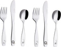 Exzact Children's Cutlery 6pcs Stainless Steel 18/10 Kids Cutlery - 2 x Forks, 2 x Safe Dinner Knives, 2 x Dinner Spoons - Safari -Giraffe Elephant Lion