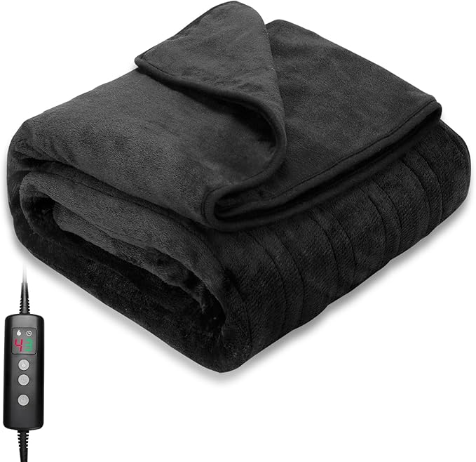 Heated Blanket, Electric heated throw 160x130CM Black, 10 Levels &1-9H Timer Auto-Off, Machine Washable, Soft Flannel and Full Body Warming, Sofa Bed Office Use, warm blanket, electric throw