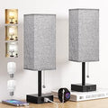 Aooshine Bedside Lamps Set of 2, Bedside Lamps with USB A+C Ports, Table Lamps for Bedroom with 3-Color Modes, Pull Chain Lamp with Grey Square Fabric Shade for Bedroom Living Room (Bulb Included)
