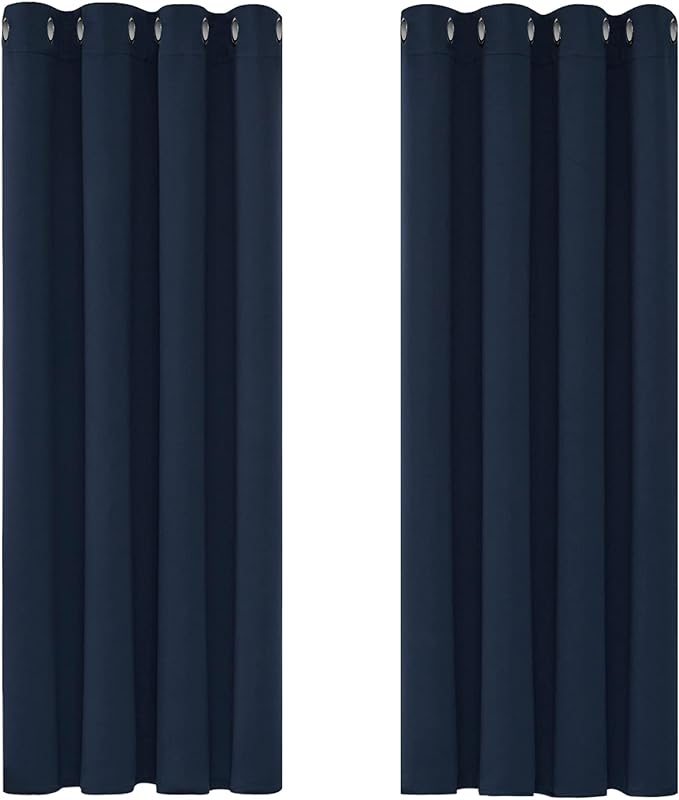 Deconovo Curtains for Living Room Solid Thermal Insulated Curtains Eyelet Blackout Curtains for Bedroom 46 x 54 Inch Navy Blue 1 Pair