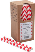 8 Inch 6mm Bore Paper Straw - RED & White Striped Pk 250