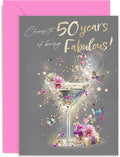 50th Birthday Card for Women - Stylish Age 50 Milestone Female Birthday Card - Cheers to 50 years - Fiftieth Birthday Gifts for Her - Fabulous Gold Foil Card for Her | Blank Inside