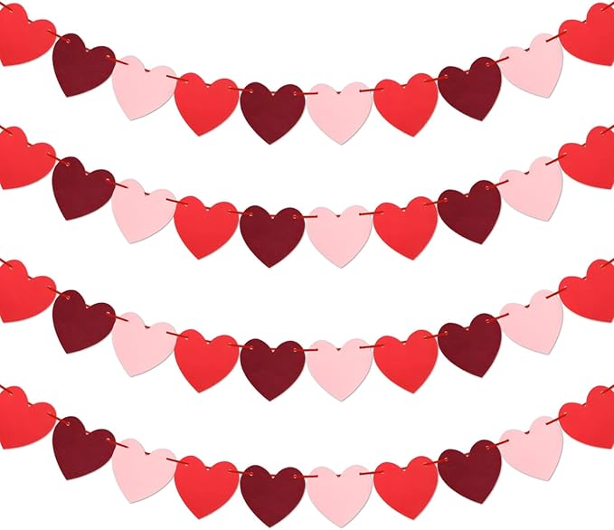 Valentines Day Decorations, Felt Love Red Heart Garland, Valentines Bunting Banner, Heart Shape Hanging Decorations for Birthday Wedding Anniversary Party Photo Props Curtain