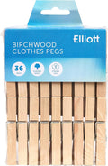 Elliott Hardwood Clothes Pegs with Metal Coil Spring for Firm Grip, Contoured to Prevent Leaving Marks on Clothing, This Pack Include 36 Pegs Ideal for Outdoor and Indoor Use