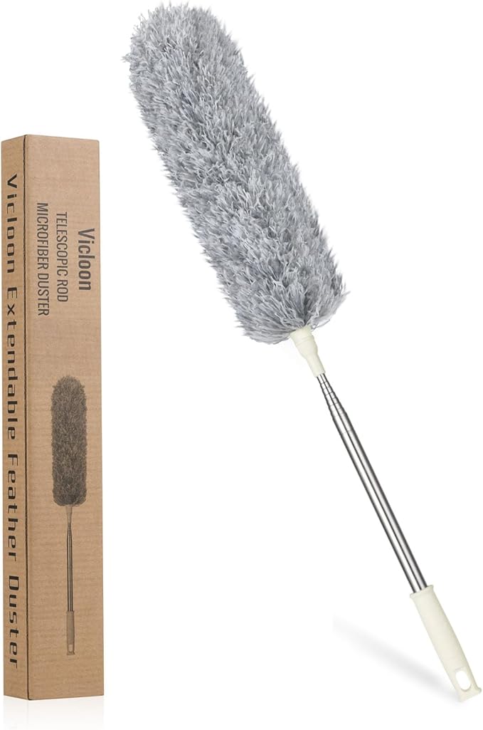 Vicloon Extendable Microfiber Duster, Feather Duster with Extra Long 100 inches Telescopic Pole and Bendable Head,Washable,Hand Duster for Cleaning High Ceiling Fans, Cars, Blinds, Cobweb