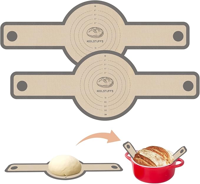 Silicone Bread Sling for Dutch Oven, Non Stick Reusable Bread Mat, 2PCS Sourdough Sling for Bread Making Accessories & Sourdough Gifts