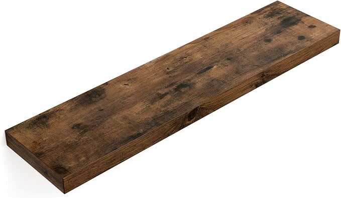 VASAGLE Wall Shelf, Floating Shelf, Hanging Shelf, for Books, Photos, Decoration, 80 x 20 x 3.8 cm, MDF for Living Room, Kitchen, Entrance, Bedroom, Bathroom, Rustic Brown LWS28BX