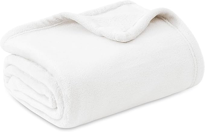 Bedsure Fleece Throw Blanket for Sofa - Soft Cosy Fluffy Blankets for Bed, Warm Single Throws for Audlts, Ivory, 130x150 cm