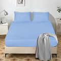 Fitted Sheet 25 cm Deep Brushed Microfiber Ultra Soft No-Iron Wrinkle-Resistant Plain Dyed Fitted Bed Sheets Hypoallergenic Breathable Sheets (Light Blue, Double)