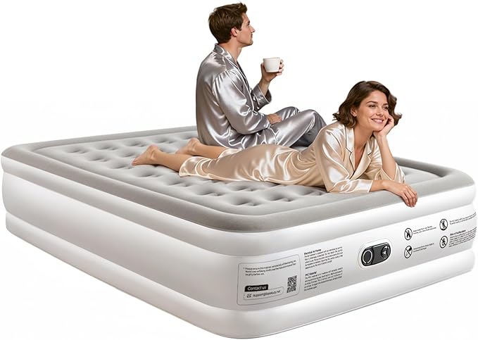 Premium Air Mattress with Built-in Pump – 18" Height Double Air Bed in 3 Mins Self-Inflation/Deflation, Soft Velvet Surface, Leak-Resistant Technology, Ideal for Guests, Travel & Camping