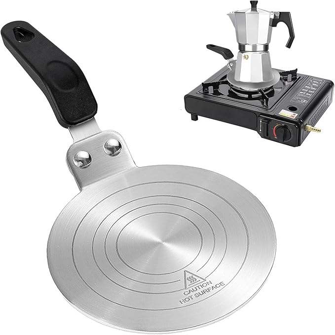 Induction Hob Converter Plate 13cm, Induction Adapter Plate for Moka Pot, Heat Diffuser Plate for Induction/Gas, Induction Plate with Heat Insulation Handle