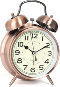 Super Loud Alarm Clock for Heavy Sleepers Adults, Twin Bell Retro table clock, 4 Inch Silent Non-Ticking Quartz with Nightlight, Perfect for Bedrooms and Bedside(Copper)