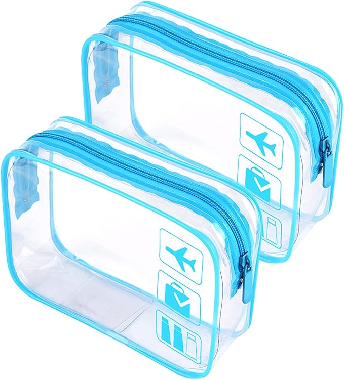 2pcs Clear Travel Toiletry Bag TSA Approved Quart Size Travel Bag Airport Carry on Liquid Cosmetic Pouch Shower Bag Plastic Transparent Security Toiletries Bag