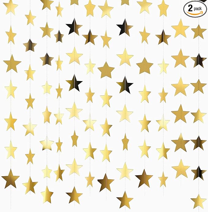 26 Feet Reflective Star Paper Garland - Sparkling Star Bunting Banner Hanging Decoration,Sparkling Bunting Banner - for Birthday Holiday Wedding Anniversary Theme Party Supplies (gold)