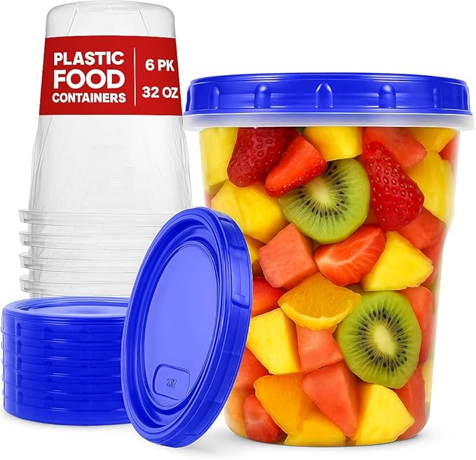Plastic Soup Containers - Freezing, Microwave Safe (946 ml) - [6 Pack] - Deli With Twist Top Lids, Food Storage Freezer - Airtight - Dishwasher Safe BPA-Free