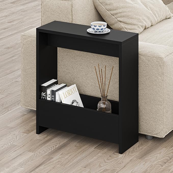 Side Table with Magazine Rack for Living Room and Office - Many Colour Options - Side/End Table - 55 x 20 x 60cm (Black)