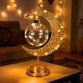 Ramadan Moon Table Lamp Crescent Lamp Ramadan Decorations Half Moon Light Battery Operated Metal Ramadan Star Lamp Lunar Lamps Eid Decorations Bedside Moons Lamps for Home Bedroom[Energy Class A+++]