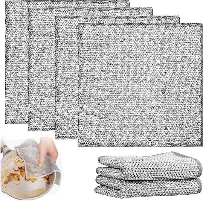6 Pcs Non-Scratch Stainless Steel Dishwashing Cleaning Cloths - Double Layer Wire Dishwashing Cloths for Wet & Dry Use 20x20 cm, for Cookware, Sinks, and Stove Tops