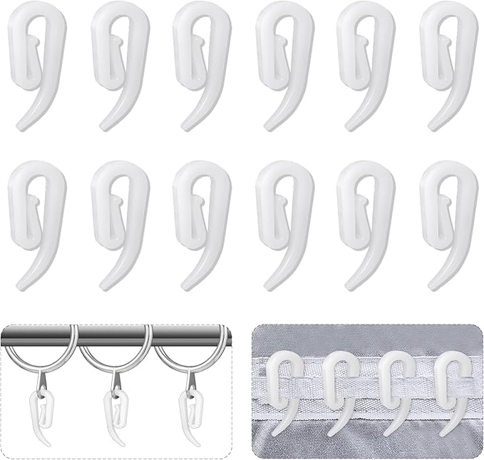 Curtain Hooks Plastic White Pack of 100, 2.8x1.2cm, Premium Drapery Hooks for Windows, Doors and Shower Curtains Fits Most of Curtains