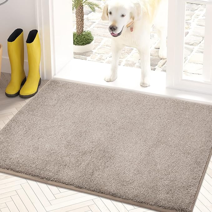 PURRUGS Dirt Trapping Door Mat 50 x 80 cm, Non-Slip Machine Washable Entrance Mat, Dog Doormat, Super Absorbent Entry Rug for Front Door, Back Door, Muddy Shoes and Paws, Taupe