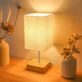 Touch Control Table Lamp, Dimmable Touch Control Nightstand Lamp, Bedside Touch Lamp with Wood-Grain Base ＆ Beige Fabric Shade for Bedroom, Living Room, Children's room, Bulb Included[Energy Class F]
