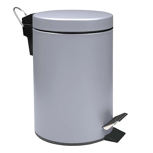 Crystals 3L Stainless Steel Pedal Bin – Small Rubbish Waste Bin with Hands-Free Close Lid – Compact Bathroom Bin, Toilet Bin & Kitchen Waste Bin – Durable, Easy Clean, Ideal for Home or Office (Grey)