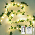 KASZOO 10M 100 LED Vines with Fairy Lights - Ivy Fairy Lights with Remote, Fake Vines Battery/USB Operated, Artificial Ivy Garland for Home Kitchen Garden Office Wedding Wall Decor (Warm White)[Energy Class B]